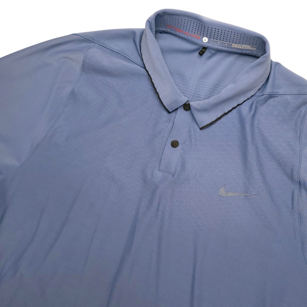 Nike‎ Dri-FIT Tiger Woods Polo Shirt Mens L Blue Solid Golf Performance Top